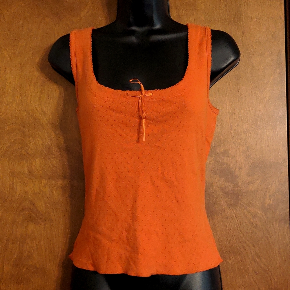 Vintage 90s square neck tie tank crochet burnt orange